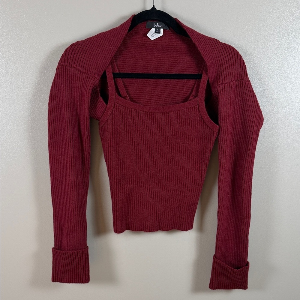 Lulu's Ribbed Knit Crop & Bolero Set - Wine Red